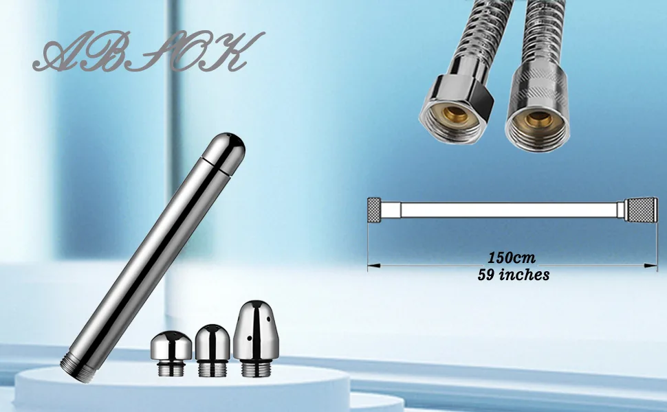 3 Heads Aluminum Shower Cleaner Douche System with 1.5m Stainless Steel Handheld Shower Hose and Velet Pouch - SHOWER