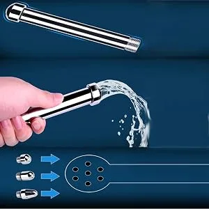 3 Heads Aluminum Shower Cleaner Douche System with 1.5m Stainless Steel Handheld Shower Hose and Velet Pouch - WATER