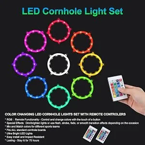 ELECTOP Upgrade Version, Cornhole LED Lights, Ultra Bright Board Corn Hole Lights, 16 Color Changing with Remote Control Board Ring Lights for Family Backyard Bean Bags Toss Game (2 Sets) - product information 6