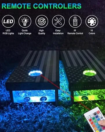 ELECTOP Upgrade Version, Cornhole LED Lights, Ultra Bright Board Corn Hole Lights, 16 Color Changing with Remote Control Board Ring Lights for Family Backyard Bean Bags Toss Game (2 Sets) - LED cornhole light