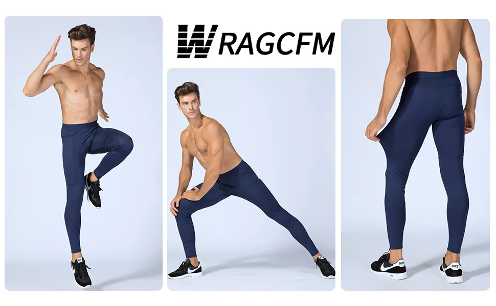 WRAGCFM Men's Compression Pants Workout Athletic Leggings Running Gym Tights with Pockets Black Large - mens leggings