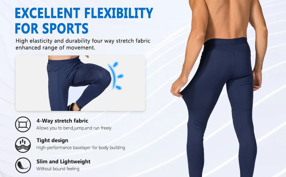 WRAGCFM Men's Compression Pants Workout Athletic Leggings Running Gym Tights with Pockets Black Large - mens leggings