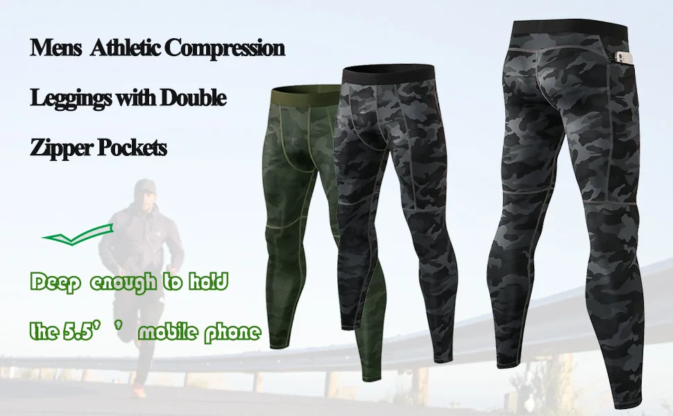 WRAGCFM Men's Compression Pants Workout Athletic Leggings Running Gym Tights with Pockets Black Large - mens leggings