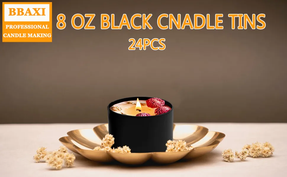 8 oz Black Candle Tins 24 Pcs, Black Empty Candle Tin with Lids for DIY Candles Making, Matte Full Black Candle Jars for Candle Making  - product information 1
