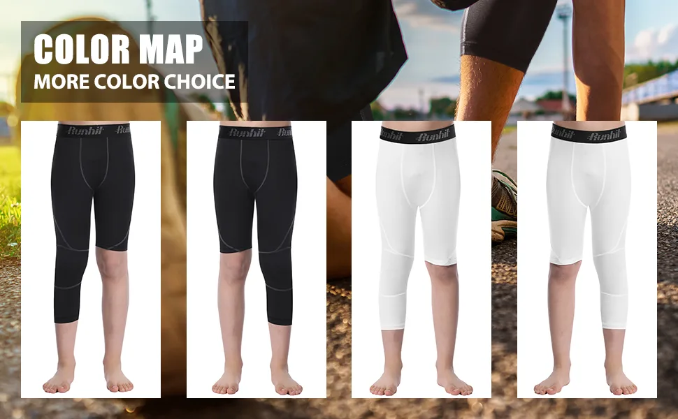 Runhit Boys One Leg Compression Leggings Tights Athletic Pants Base Layer for Kid Basketball Football Workout - boys compression pants