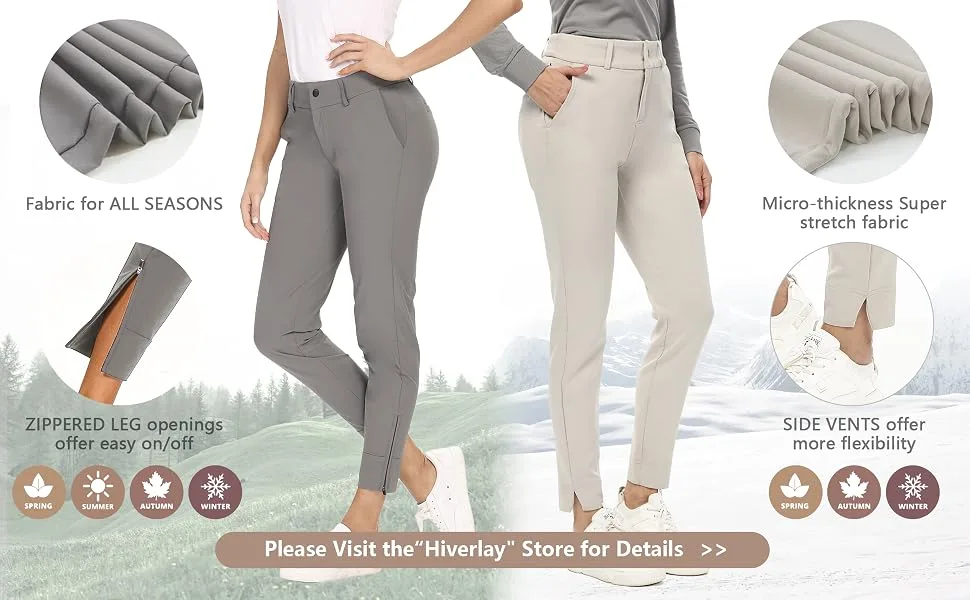 Hiverlay Womens Golf Pants Work Pants Stretch Lightweight Dress Pants Business Casual with Zipper Pocket White Sand Large - women golf pant