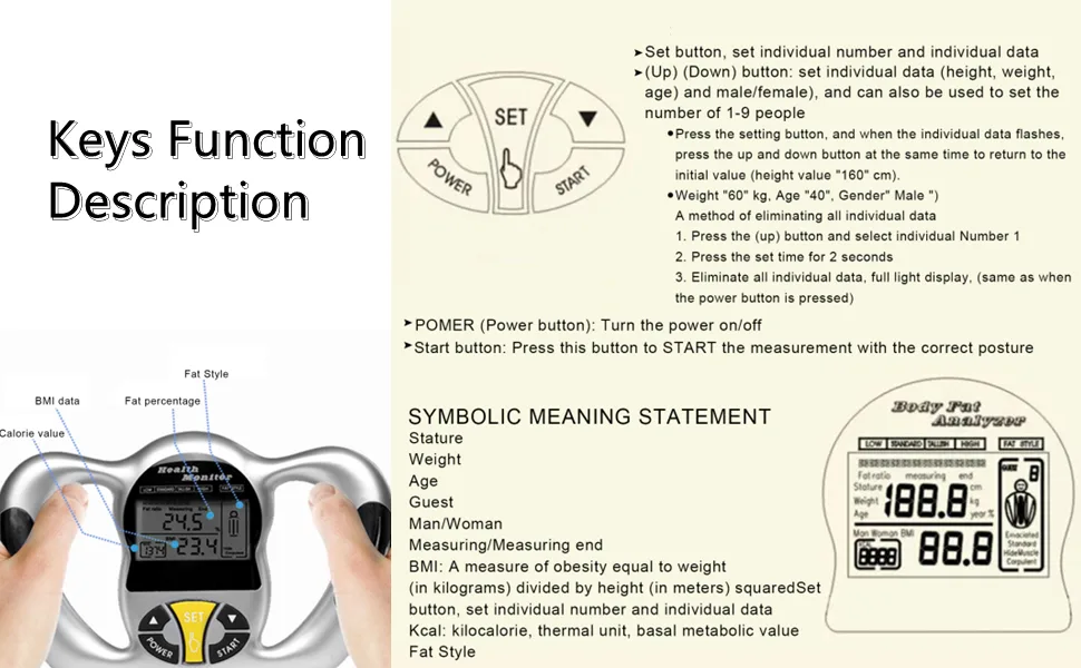 Handheld Body Fat Tester, Body Composition Analyzer, Body Fat Measuring Instrument BMI Meter Fat Analyzer Body Fat Monitor Fat Measuring Device - product information 15