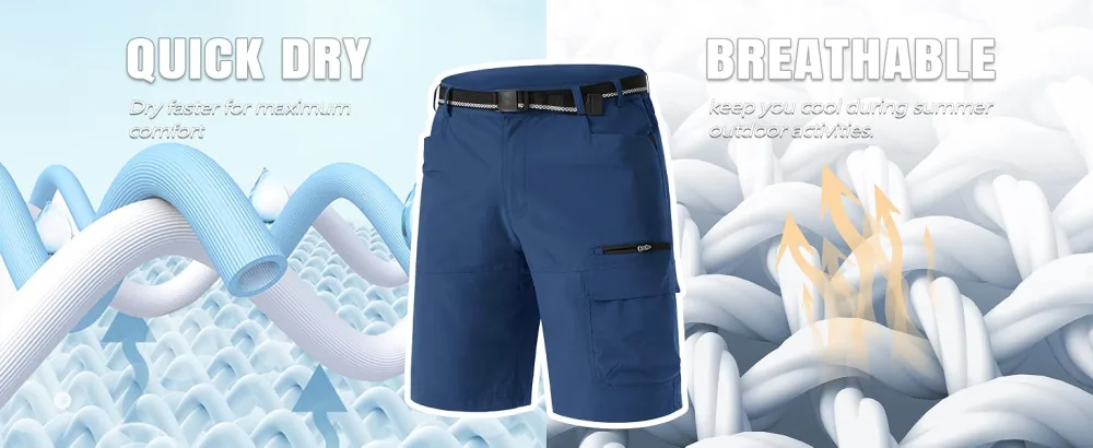 TACVASEN Men's Summer Outdoor Shorts Quick Dry Cargo Casual Hiking Shorts Black 36 - breathable