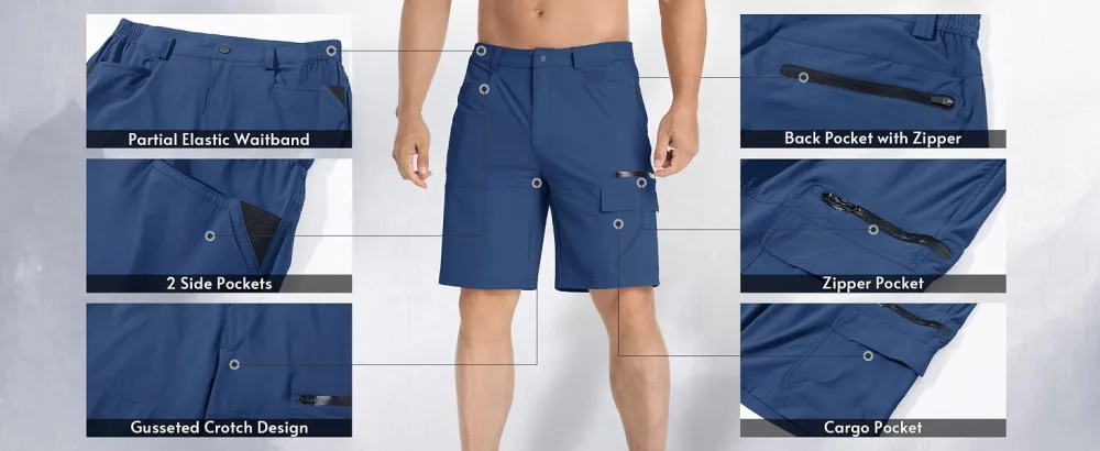 TACVASEN Men's Summer Outdoor Shorts Quick Dry Cargo Casual Hiking Shorts Black 36 - features display