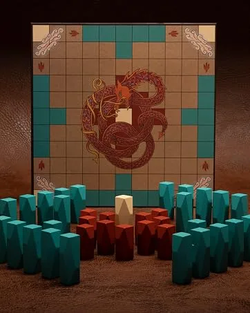Felt-Lined Dice Cup by Brybelly - Hnefatafl pieces organized attractively on a leather backdrop.