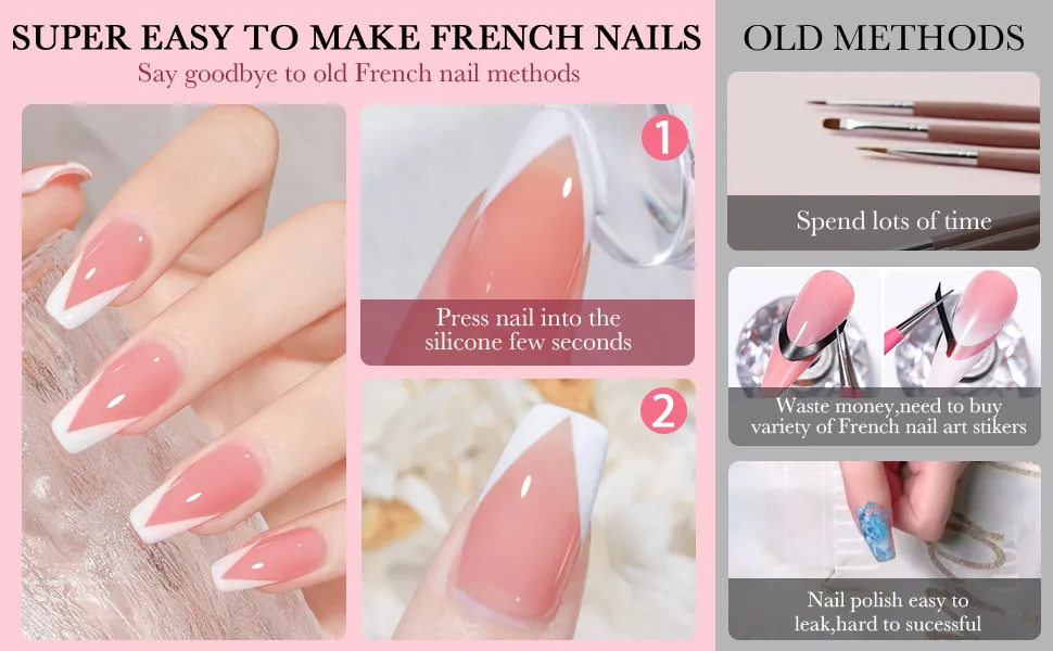 Silver French Tip Nail Stamp Double Sided Clear Nail Art Stamper Jelly with Scraper,Soft Silicone Stamper Clear Silicone Stamping - Clear Pretty Scraper for Nailtip
