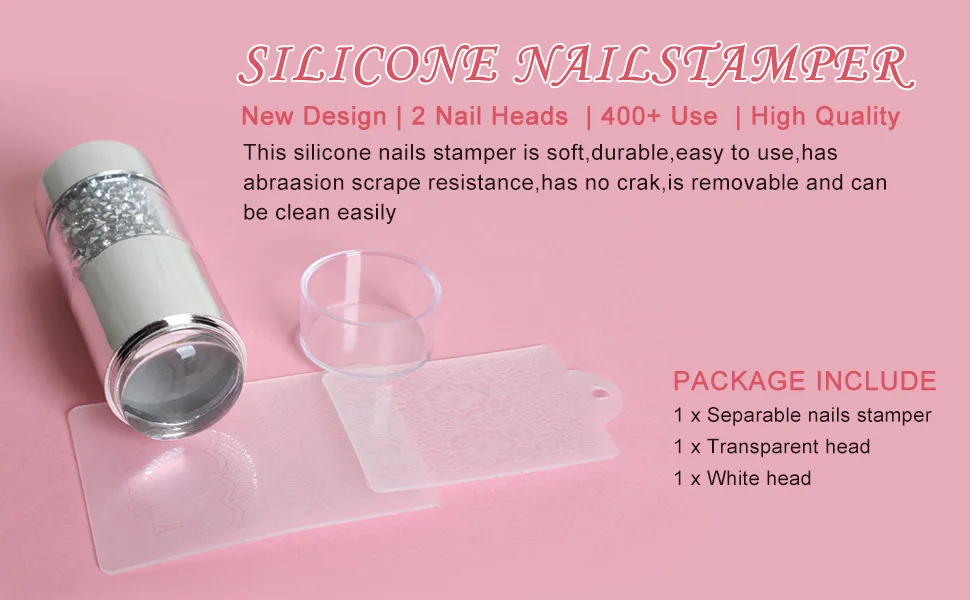 Silver French Tip Nail Stamp Double Sided Clear Nail Art Stamper Jelly with Scraper,Soft Silicone Stamper Clear Silicone Stamping - french nail stamper