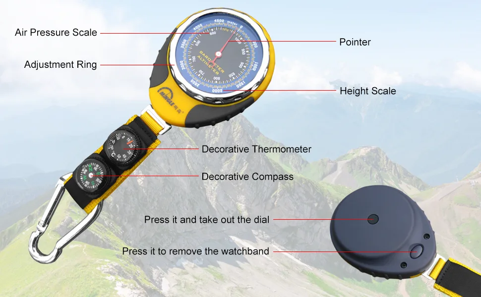 Lixada Digital Altimeter Barometer Portable Multi Functional for Outdoor Camping Hiking Climbing, Reads Altitude from 0-5000m - product information 3