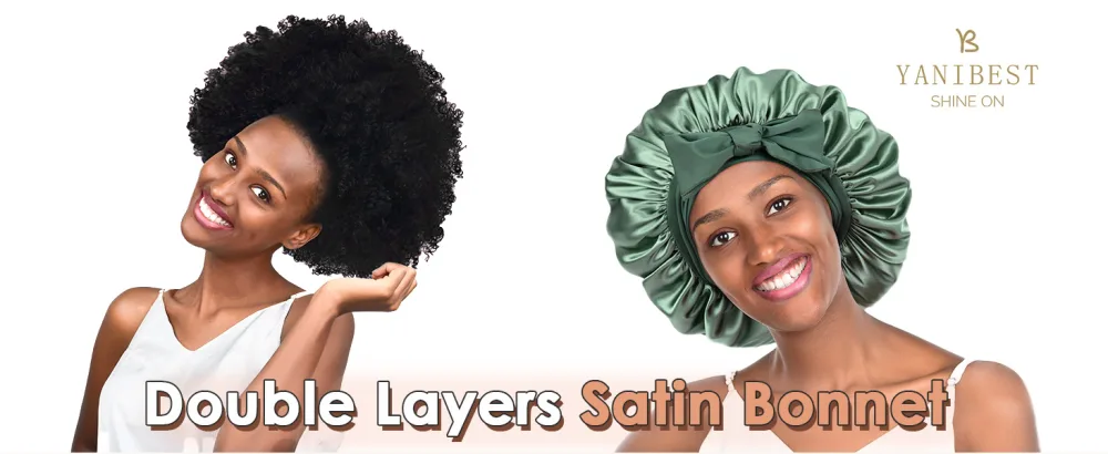 YANIBEST Satin Bonnet Silk Bonnet for Sleeping Double Layer Satin Lined Hair Bonnet with Tie Band Bonnets for Black Women Large Black - satin bonnet wit tie band