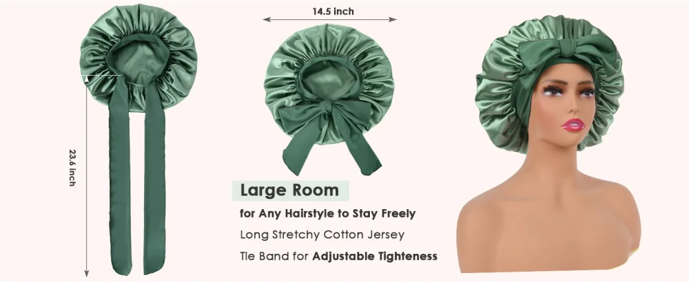 YANIBEST Satin Bonnet Silk Bonnet for Sleeping Double Layer Satin Lined Hair Bonnet with Tie Band Bonnets for Black Women Large Black - satin hair bonnet