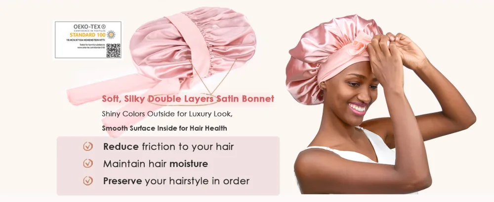 YANIBEST Satin Bonnet Silk Bonnet for Sleeping Double Layer Satin Lined Hair Bonnet with Tie Band Bonnets for Black Women Large Black - silk bonnet for sleeping