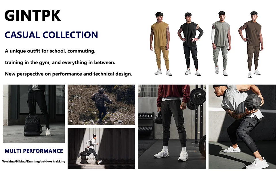 GINTPK Men's Slim High Rib Cargo Jogger Tapered Pants Medium Black - product information 11