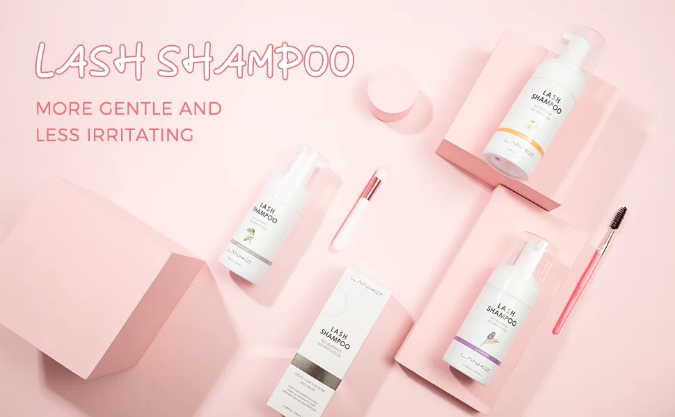 LANKIZ Eyelash Extension Shampoo,+2 Brush,Sensitive Eyelid Foam Lash Cleanser For Extension,Deep Clean Eyelash,Makeup& Mascara Remover& Spa, Professional & Self Use (100ml/Lavender) - A+banner