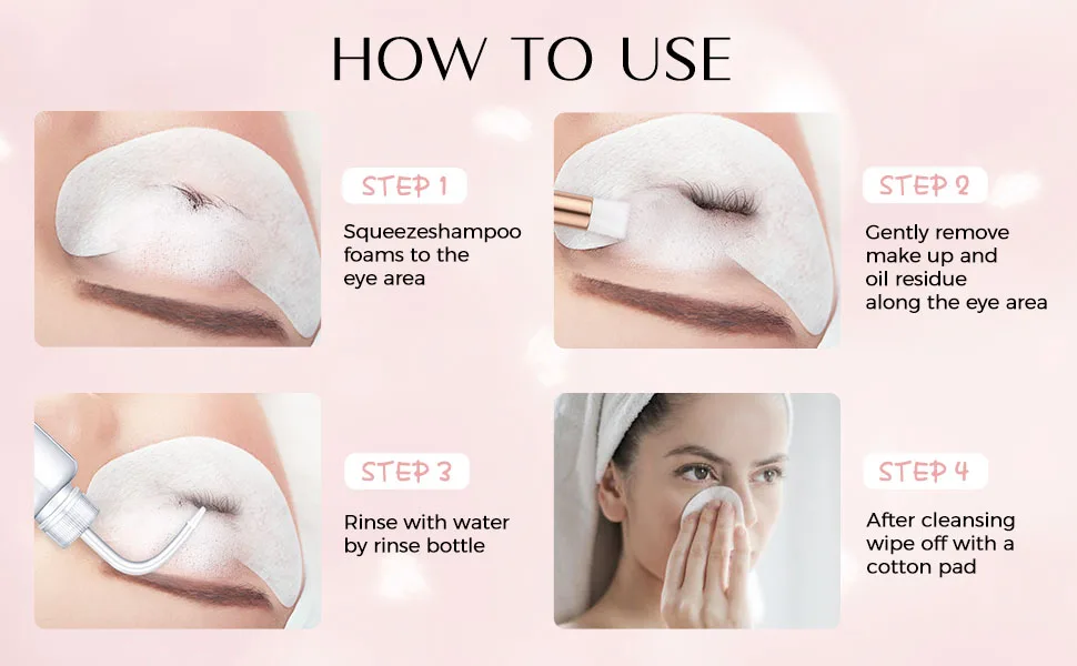 LANKIZ Eyelash Extension Shampoo,+2 Brush,Sensitive Eyelid Foam Lash Cleanser For Extension,Deep Clean Eyelash,Makeup& Mascara Remover& Spa, Professional & Self Use (100ml/Lavender) - HOW TO USE