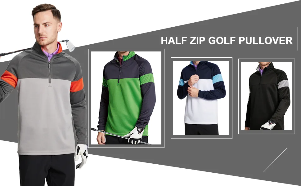 Quarter Zip Golf Pullover Men Slim Fit Performance Wicking Raglan Long Sleeve Mock Neck Sweatshirts Dark Grey/Light Grey/Orange Large - half zip pullover men