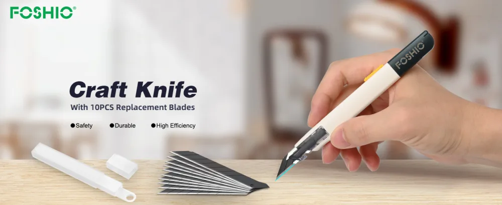 FOSHIO Craft Knife for Art, Craft, Model Making, Auto Locking Retractable Utility Knife with 10PCS Replacement Snap Off Blades 9MM, Box Cutter for Cartons, Cardboard, Leather and Boxes - box cutter,utility knife,box cutter retractable,razor knife,box knife,razor knife utility