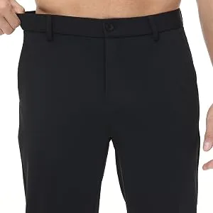 LUSHENUNI Men's Golf Pants Slim High Stretch, Ice Silk Dress Pants with Expandable-Waist Pants Black/Grey 33 - 9780