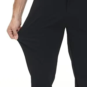 LUSHENUNI Men's Golf Pants Slim High Stretch, Ice Silk Dress Pants with Expandable-Waist Pants Black/Grey 33 - 9780
