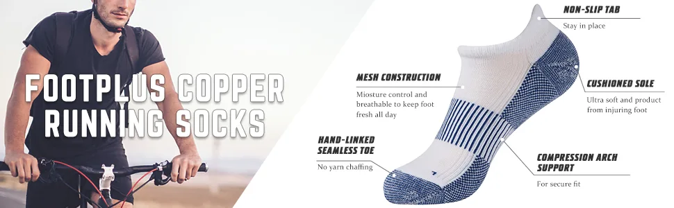 FOOTPLUS Unisex Circulation Arch Support Plantar Fasciitis Ankle Copper Golf/Running Socks 6 Pairs- White& Black Large-X-Large - copper golf socks