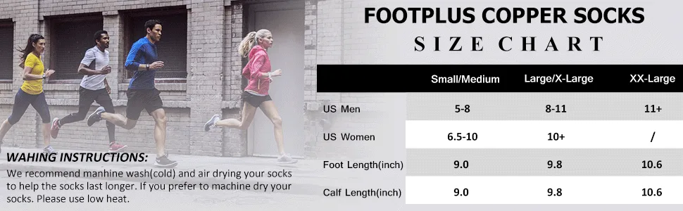 FOOTPLUS Unisex Circulation Arch Support Plantar Fasciitis Ankle Copper Golf/Running Socks 6 Pairs- White& Black Large-X-Large - FOOTPLUS HIKING SOCKS