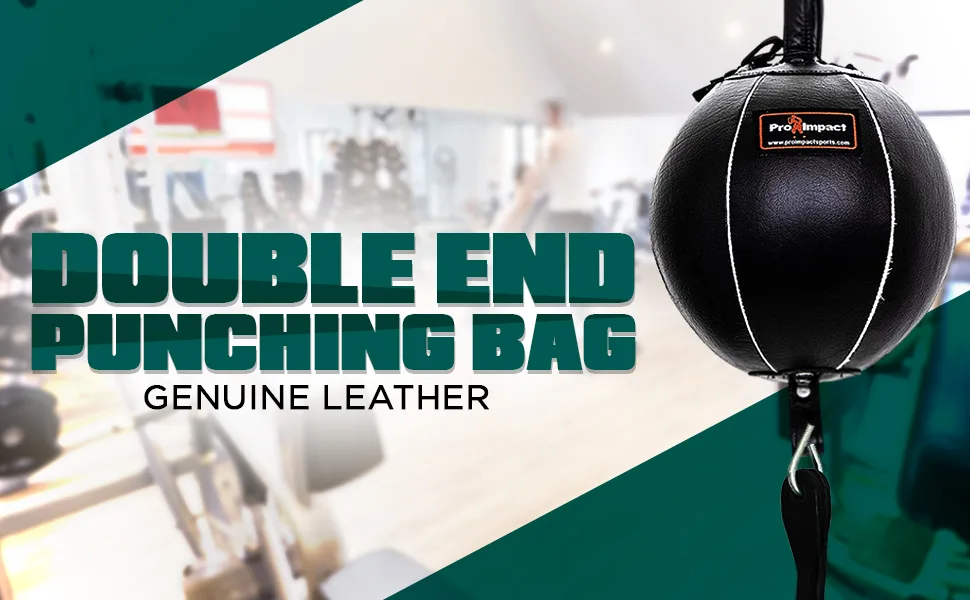 Pro Impact Genuine Leather Double End Boxing Punching Bag - Speed Striking & Dodge Training Ball - Includes Cords & Hooks for Gym Workout MMA Muay Thai 7 Inch - product information 1