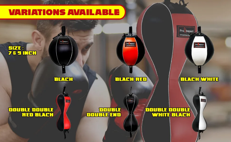 Pro Impact Genuine Leather Double End Boxing Punching Bag - Speed Striking & Dodge Training Ball - Includes Cords & Hooks for Gym Workout MMA Muay Thai 7 Inch - Variations Available