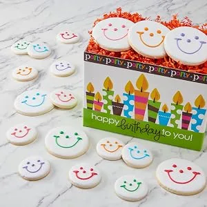 Dozen Nut Free Individually Wrapped Original Smiley Cookies - Happy Birthday