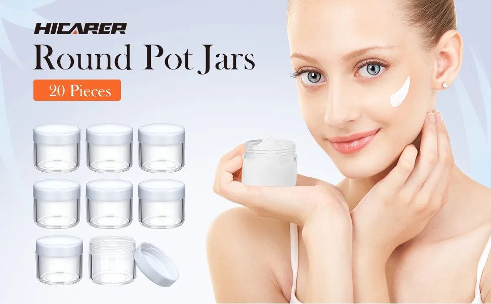 20 Pieces Round Pot Jars Plastic Cosmetic Containers Set with Lid for Liquid Creams Sample, 20 ml/ 0.7 oz (White Lid) - product information 1