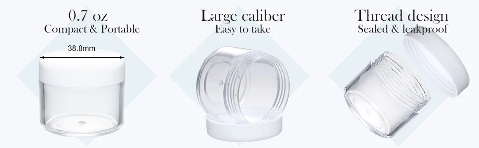 20 Pieces Round Pot Jars Plastic Cosmetic Containers Set with Lid for Liquid Creams Sample, 20 ml/ 0.7 oz (White Lid) - product information 2