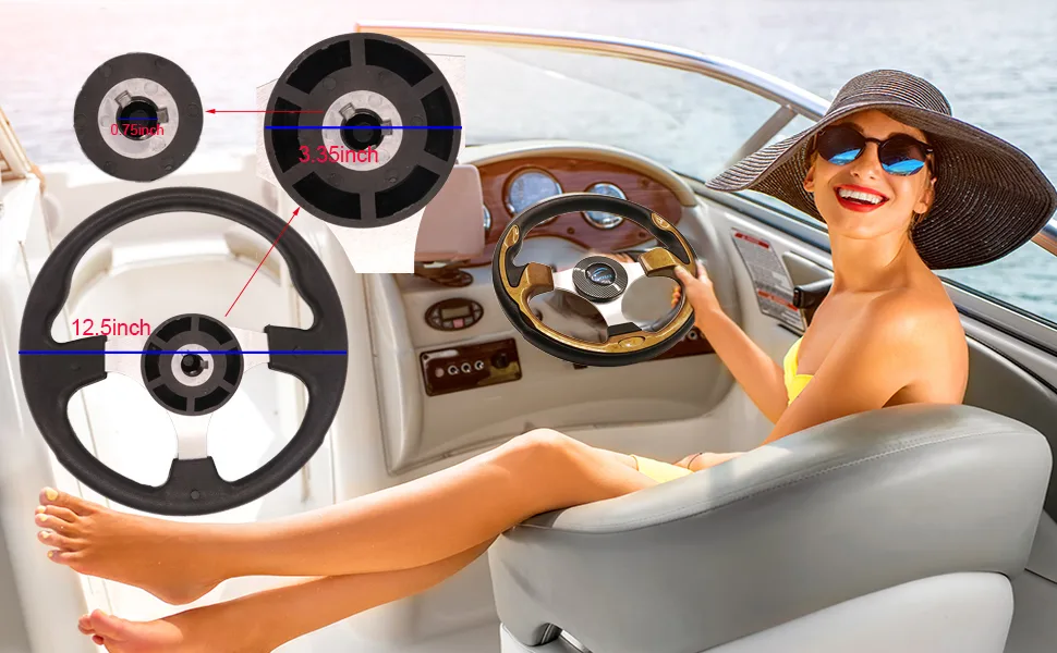 Replacement Boat Steering Wheel 12-1/2 Inch Pontoon Boat Accessories Marine Aluminum 3 Spoke for Yacht Speedboat Cruiser - boat s-2