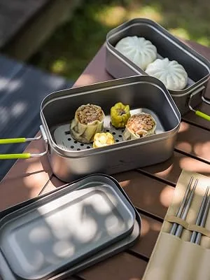 Boundless Voyage Titanium Mess Tin with Lid Anti-scalding Handle Outdoor Camping Tableware Cookware Lunch Box Bowl Pan (1000ml) - BOX SIZE