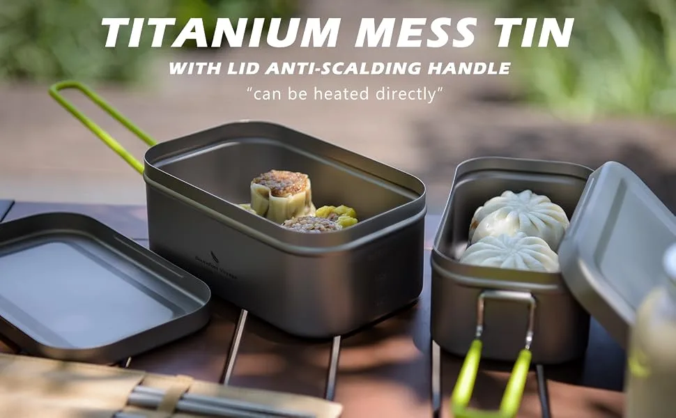Boundless Voyage Titanium Mess Tin with Lid Anti-scalding Handle Outdoor Camping Tableware Cookware Lunch Box Bowl Pan (1000ml) - lunch box