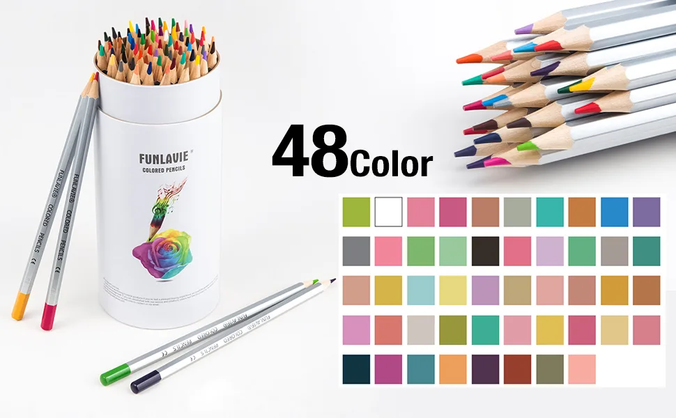 FUNLAVIE Colored Pencils 48 Coloring Pencils Premium Art Drawing Pencil for Adults Coloring Book - product information 3