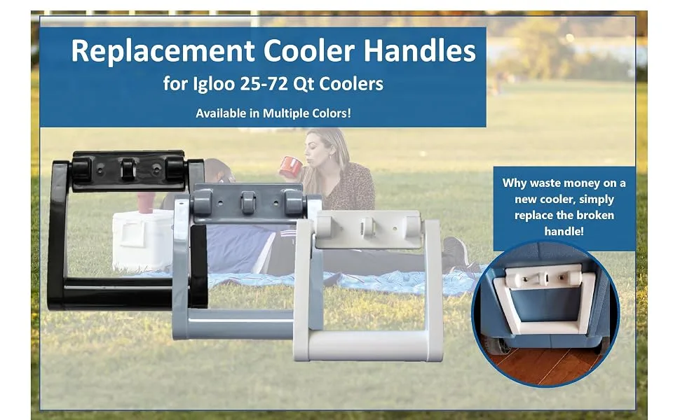 JSP Manufacturing White Aftermarket Plastic Igloo Cooler Replacement Handles for 25-72 qt Coolers 21023 (2) - igloo cooler handle replacements