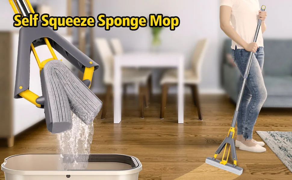 Masthome Sponge Mop, Roller Mop with 3 Super Absorbent Sponge Mop Refills, Self Squeeze Sponge Mop for Tile Marble Laminate Floor Cleaning - product information 31