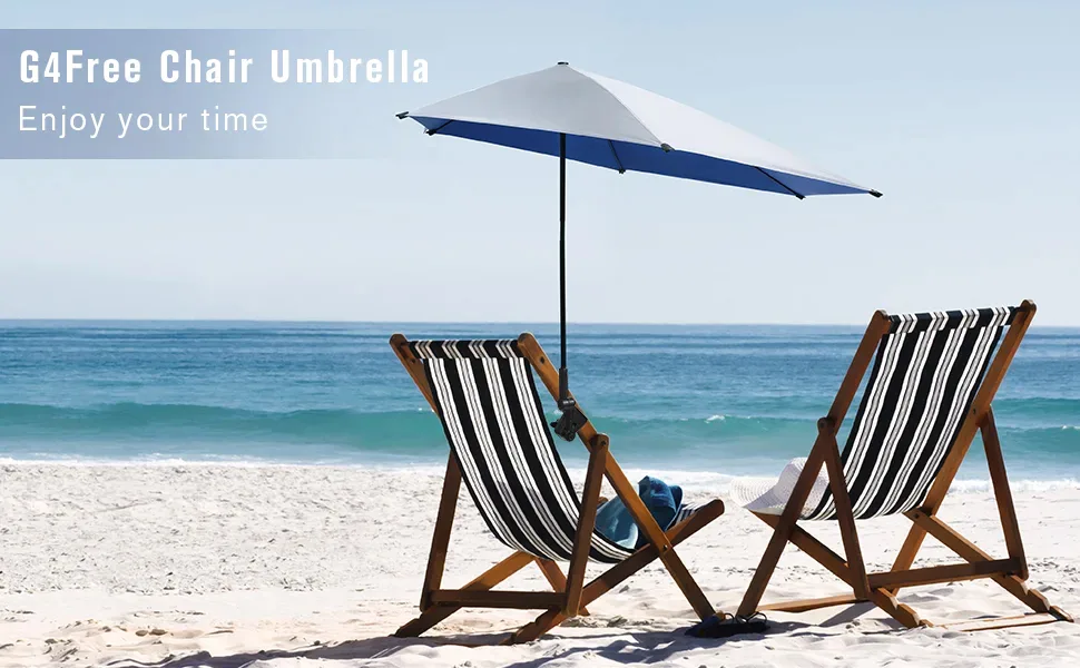 G4Free UPF 50+ Adjustable Beach Umbrella XL with Universal Clamp for Chair, Golf Cart, Stroller, Bleacher, Patio (Black/Silver) Black1 - product information 1