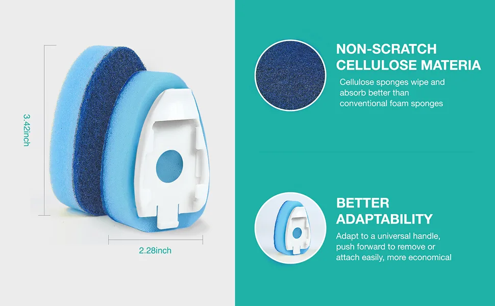 Non Scratch Dishwand Refill with Handle, 6 Heavy Duty Dish Wand Refills, Replacement Sponge Heads Set, Soap Control Dispenser Scrubbers, Dishwashing Scrub Dispensing Brush, Dishwasher Cleaning Tool Blue - dishwand refills with sponge head dish wand non scratch replacement cleaning brush handle blue4