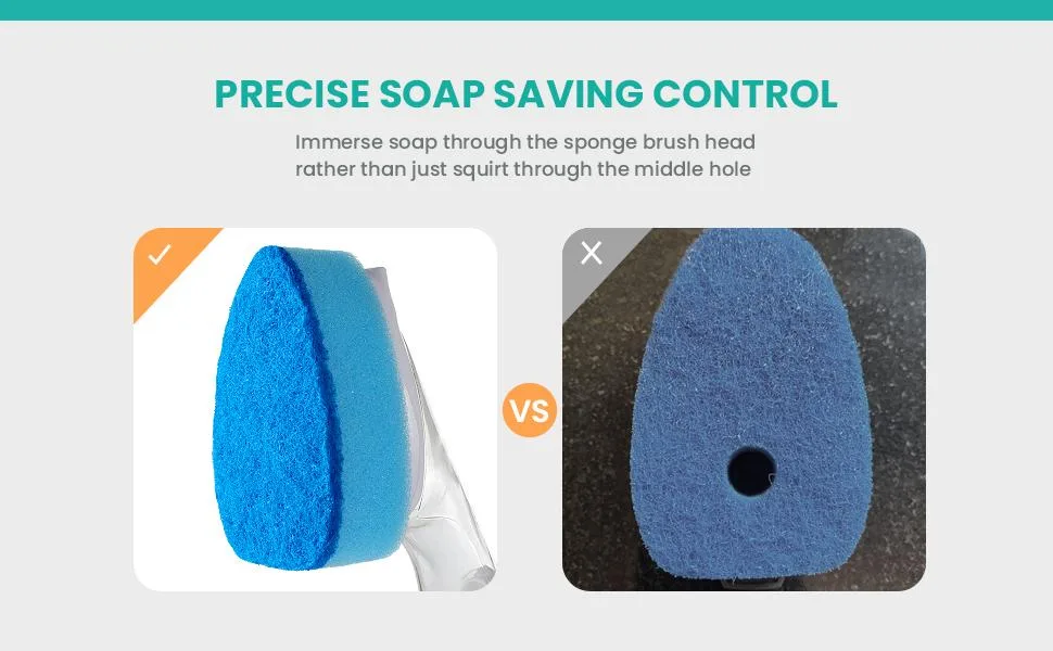 Non Scratch Dishwand Refill with Handle, 6 Heavy Duty Dish Wand Refills, Replacement Sponge Heads Set, Soap Control Dispenser Scrubbers, Dishwashing Scrub Dispensing Brush, Dishwasher Cleaning Tool Blue - dishwand sponge refills dish wand non scratch scrubber