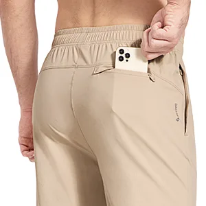 BALEAF Men's Running Pants Elastic Waist Lightweight Jogging Stretch Golf Workout Pants with Zipper Pockets Khaki Large - back pocket
