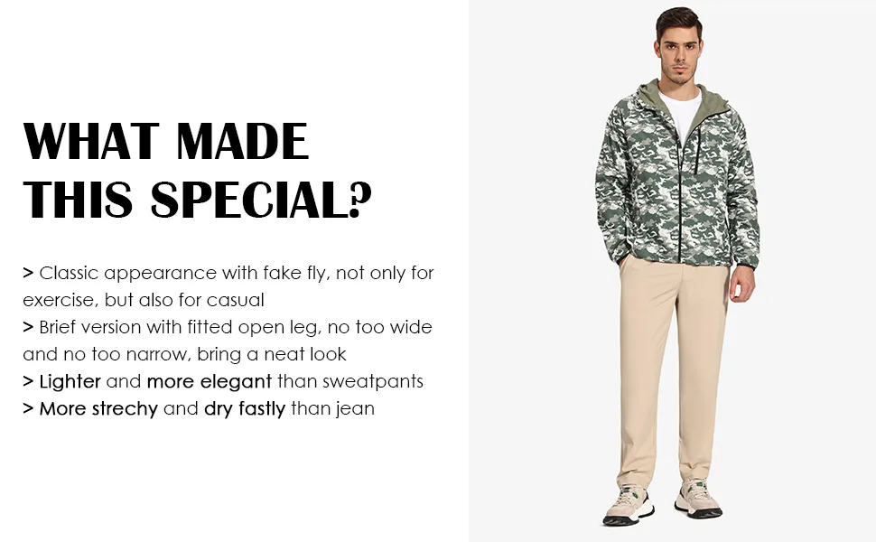 BALEAF Men's Running Pants Elastic Waist Lightweight Jogging Stretch Golf Workout Pants with Zipper Pockets Khaki Large - product information 13