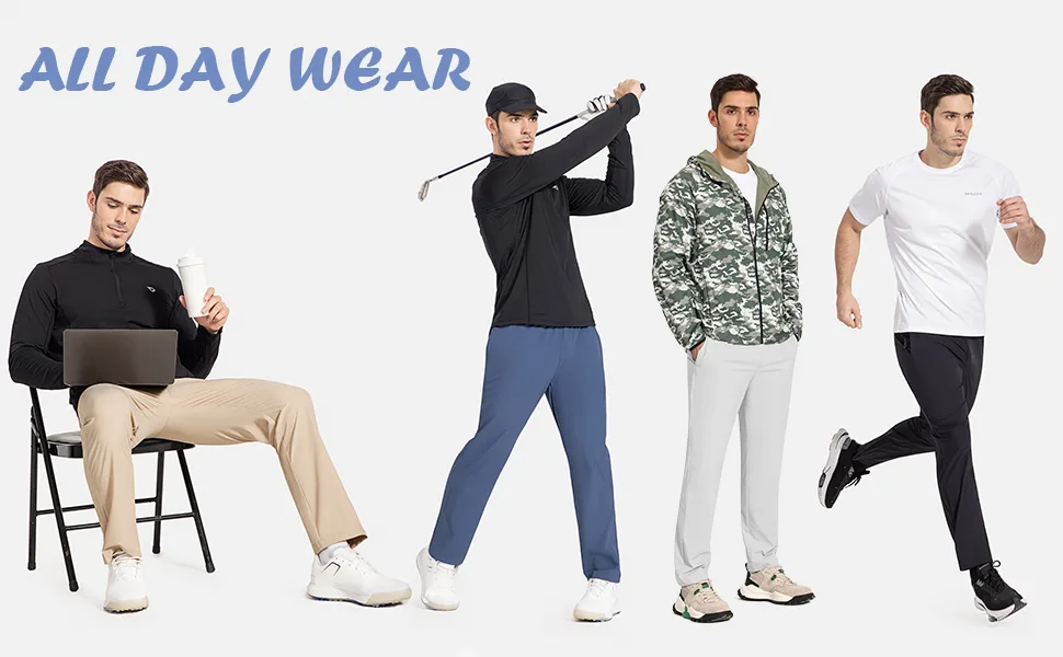 BALEAF Men's Running Pants Elastic Waist Lightweight Jogging Stretch Golf Workout Pants with Zipper Pockets Khaki Large - occasions