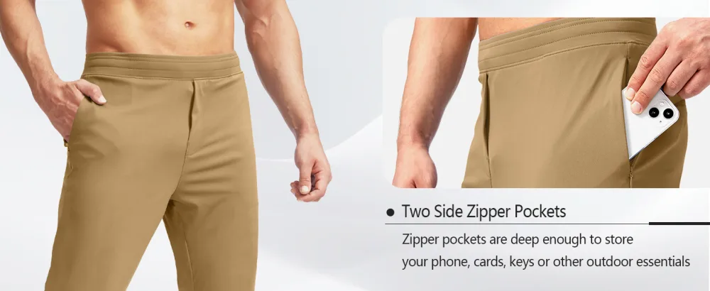 Pudolla Men's Golf Pants Stretch Sweatpants with Zipper Pockets Slim Fit Work Casual Joggers Pants for Men Black Medium - golf pants with zipper pockets