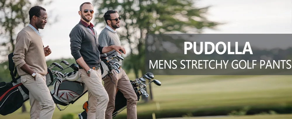Pudolla Men's Golf Pants Stretch Sweatpants with Zipper Pockets Slim Fit Work Casual Joggers Pants for Men Black Medium - mens golf pants with pockets