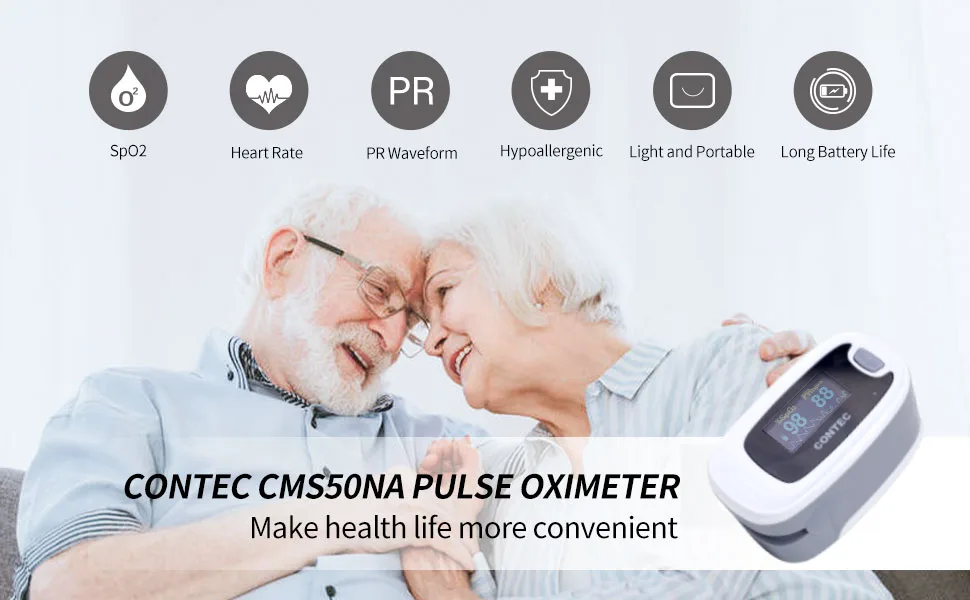 CONTEC CMS50NA Pulse Oximeter Fingertip Blood Oxygen Saturation Monitor SpO2 and PR Value Waveform Blood Oxygen Neck/Wrist Corda, Grey - oximeter