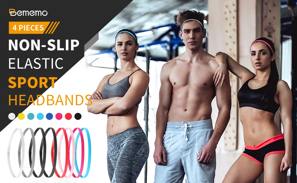 4 Pieces Thick Non-Slip Elastic Sport Headbands Hair Headbands for Women and Men (Black) - product information 1